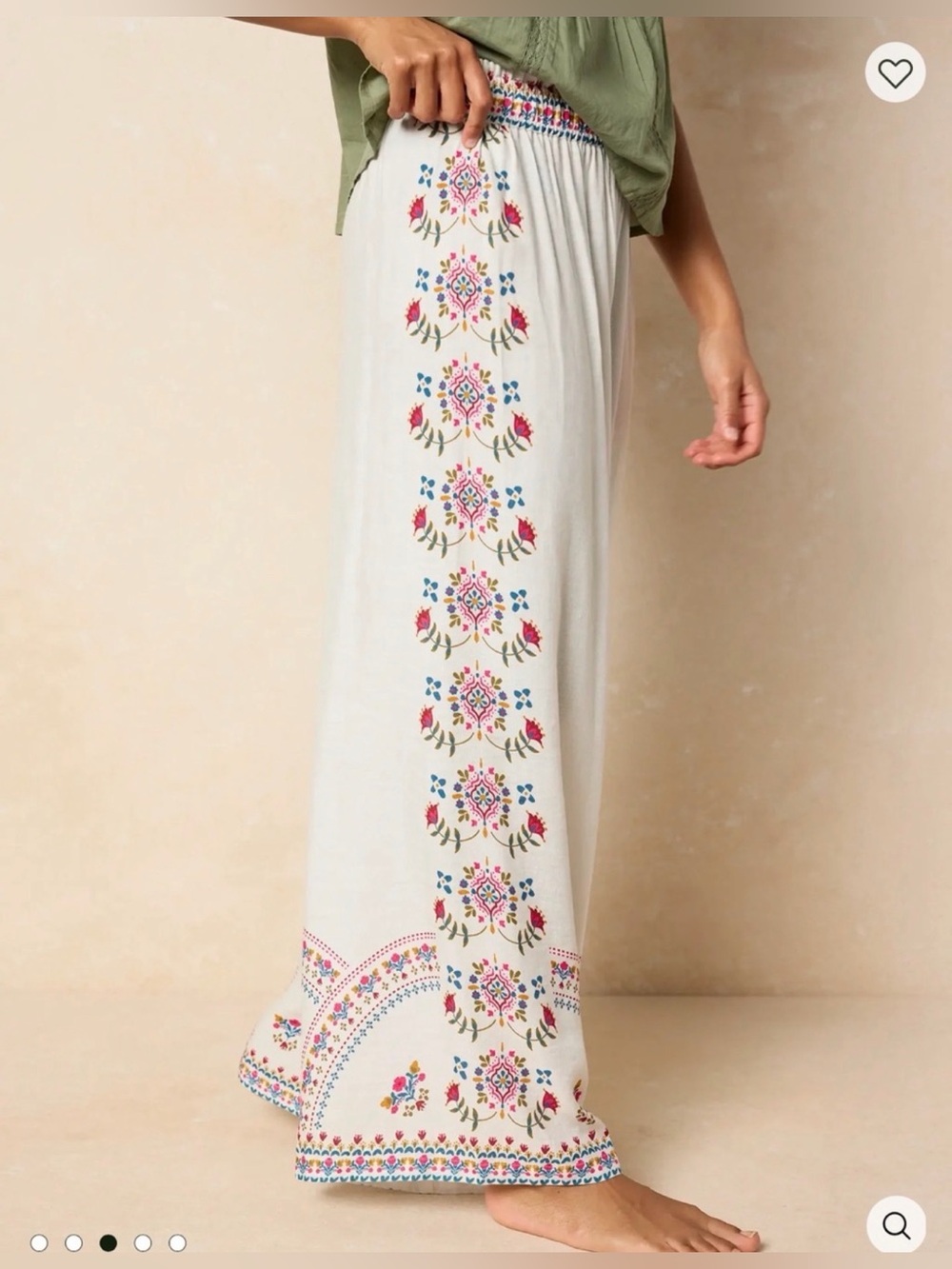 NATURAL LIFE Cream Wide-Leg Palazzo Pant with Multicolor Design size XL - Picture 2 of 9
